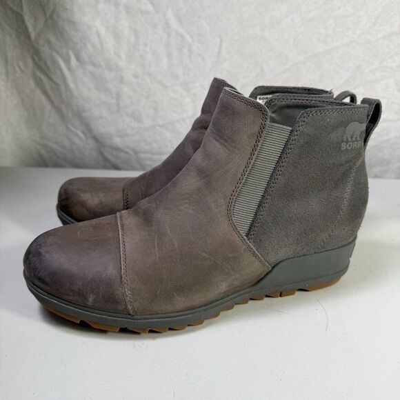 Sorel Evie Chelsea Boot Gray Leather Hidden Wedge Shoe NL3816 053 Wm Size 10.5 - Picture 3 of 9